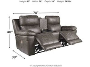 Signature Design by Ashley, Erlangen Power Reclining Loveseat Console Adjustable Headrest in Midnight-3000418 - BRAND NEW - NO RESERVE