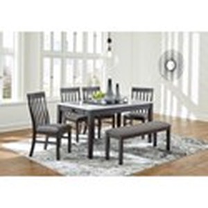 Signature Design by Ashley, Benchcraft by Ashley Luvoni 6-Piece Dining Set with Bench and Faux Marble Top Dining Table- D464-254x0100 - BRAND NEW - NO RESERVE