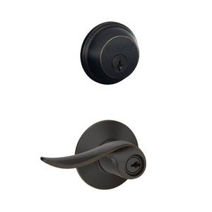 SCHLAGE Accent Aged Bronze Single Cylinder Deadbolt with Entry Door Lever Combo Pack