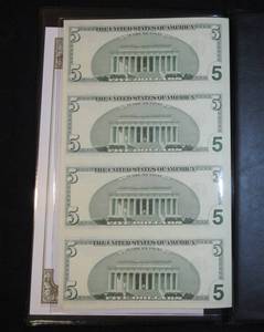 One 2006 U.S. Government Issued Uncut Sheet of $5 Bills