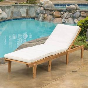 lot 5 image: Christopher Knight Outdoor PoolDeck Teak Chaise Lounge Chair with Cream Cushion