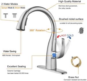 lot 73 image: WOWOW Kitchen Sink Faucet, Pull Down Kitchen Faucet with Sprayer, Brushed Nickel