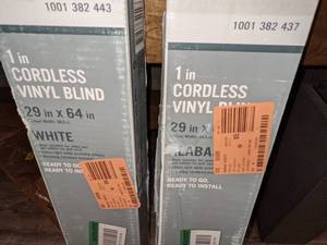 lot 22 image: Two 29 x 64  1 Cordless Vinyl Blinds