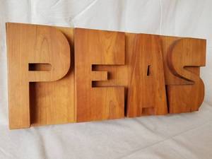 lot 46 image: Mod Handmade Hardwood Sign PEAS