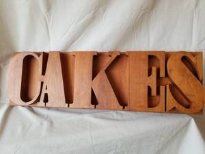 lot 47 image: Mod Handmade Hardwood Sign CAKES