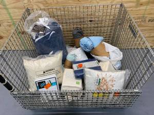 lot 49 image: Lot of Misc. Home Items (sheets, blankets, pillows etc..). Container NOT Included.