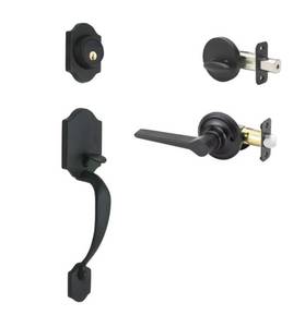 lot 54 image: COPPER CREEK Craftsman Black Door Handleset with Contemporary Lever Trim