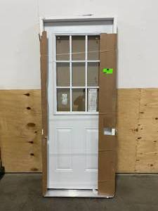 lot 92 image: MASONITE 32 in. x 80 in. 9 Lite Left Hand Inswing Primed Steel Prehung Front Exterior Door No Brickmold