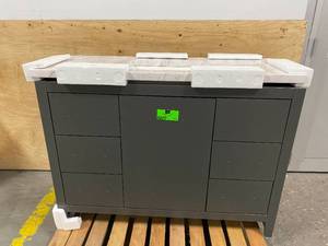 lot 102 image: HOME DECORATORS COLLECTION Blakely 49 in. W x 19 in. D Bath Vanity in Shale Gray with Stone Effects Vanity Top in Lunar with White Sink