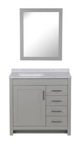 lot 95 image: HOME DECORATORS COLLECTION Westcourt 37 in. W x 19 in. D Vanity in Gray with Solid Surface Vanity Top in Silver Ash with White Sink and Mirror