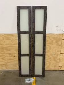 lot 98 image: TRUPORTE 30 in. x 80.5 in. 34 Lite Frosted Glass Solid MDF Core Iron Age Finished MDF Bi-fold Door