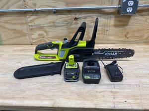 lot 115 image: RYOBI ONE Lithium 10 in. 18-Volt Lithium-Ion Cordless Chainsaw - 1.5 Ah Battery and Charger Included