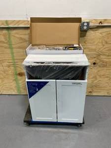 lot 124 image: GLACIER BAY All-in-One 24.125 in. x 21.375 in. x 35 in. Stainless Steel Laundry Sink with Faucet and Storage Cabinet