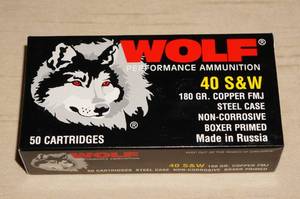 lot 20 image: 50 Wolf .40 S&W 180 Gr FMJ Steel Case Ammo