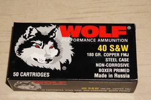 lot 22 image: 50 Wolf .40 S&W 180 Gr FMJ Steel Case Ammo