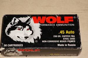 lot 25 image: 50 Wolf .45 Auto 230 Gr FMJ Steel Case Ammo