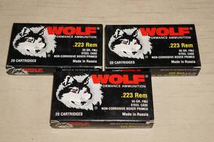 lot 49 image: 60 Wolf .223 Rem 55 Gr FMJ Steel Case Ammo
