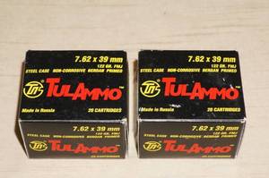 lot 60 image: 40 TulAmmo 7.62 x 39mm 122 Gr FMJ Steel Case Ammo