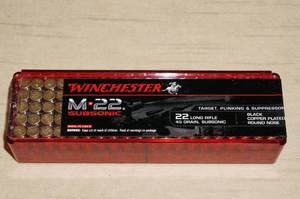 lot 77 image: 100 Winchester M-22 Subsonic .22 LR 45 Gr Round Nose Ammo
