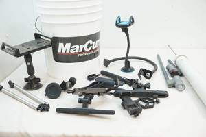 Pail, holders, lights, level