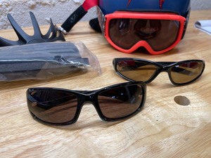 Three Childs Bicycling Helmets and Sunglasses