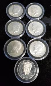GROUP OF 7 SILVER KENNEDY HALF DOLLARS 6 X 40% & 1 X 90% 2009-S PROOF