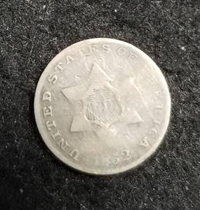 1852 US THREE CENT SILVER TRIME