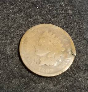 1867 INDIAN HEAD CENT BETTER DATE COIN RIM DAMAGE