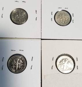 4 US DIMES 3 PROOF 1968-S 1969-S 1973-S & A 2014-D with die cracks