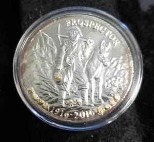 1 TROY OZ. .999 FINE SILVER 1916-2016 PROSPECTOR IN AIRTITE NICELY TONED