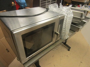 lot 226 image: AMANA STAINLESS STEEL COMMERCIAL MICROWAVE, STEAM TABLE PANS, WIRE BASKETS,