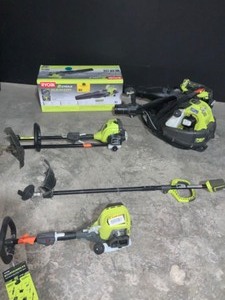 ASSORTED OUTDOOR RYOBI PALLET WITH TOOLS SEE PICS