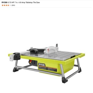 RYOBI 0.75 HP 7 IN. 4.8 AMP TABLETOP TILE SAW. SEE PICTURES