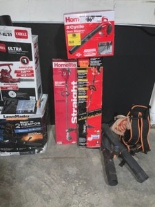 ASSORTED TORO, HOMELITE AND LAWNMASTER OUTDOOR TOOLS AND BLOWERS SEE PICS