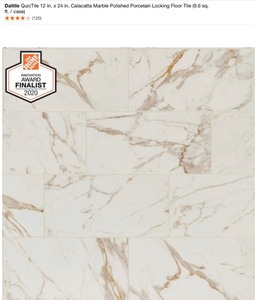 DALTILE QUICTILE 12IN. X 24IN.  CALACATTA MARBLE POLISHED PORCELAIN LOCKING FLOOR TILE. SEE PICTURES