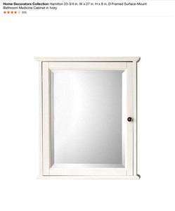 HOME DECORATORS COLLECTION HAMILTON 23-34 IN. W x 27 IN, H x 8 IN. D FRAMED SURFACE-MOUNT BATHROOM MEDICINE CABINET IN IVORY SEE PICS