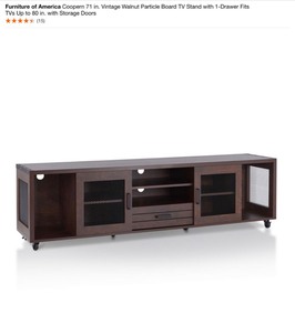 FURNITURE OF AMERICA COOPERN 71IN. VINTAGE WALNUT PARTICLE BOARD TV STAND WITH 1-DRAWER FITS TVs UP TO 80IN  WITH STORAGE DOORS.SEE PICTURES