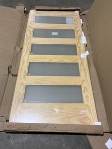 COLONIAL ELEGANCE 37 IN. 5-LITE FROSTED UNFINISHED CLEAR PINE INTERIOR BARN DOOR SLAB. SEE PICTURES