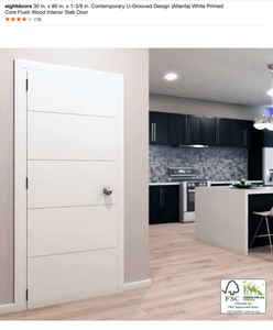 EIGHTDOORS 30 IN. x 80 IN x 1-38 in. CONTEMPORARY U-GROOVED DESIGN (ATLANTA) WHITE PRIMED CORE FLUSH WOOD INTERIOR SLAB DOOR NEW SEE PICS