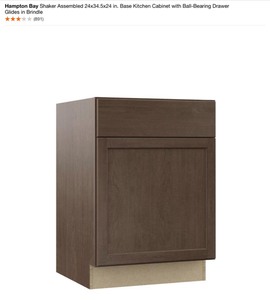 HAMPTON BAY Shaker Assembled 24x34.5x24 in. Base Kitchen Cabinet with Ball-Bearing Drawer Glides in Brindle NEW SEE PICS