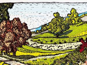 Gorgeous, colorful, very large, woodcut lithograph