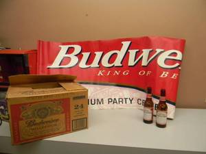 lot 7 image: VINTAGE BUDWEISER BEER MILLENNIUM COLLECTION - BOTTLES, CASE & BANNER - VERY COLLECTIBLE - SEE PICTURES