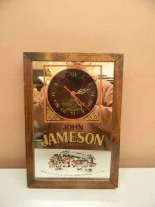 lot 10 image: VINTAGE JOHN JAMESON IRISH WHISKEY CLOCK - VERY COOL PIECE - WORKS - APPROX 9 BY 13 - SEE PICTURES