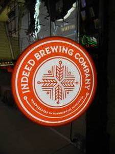 lot 22 image: RARE - AWESWOME INDEED BREWING COMPANY HAND CRAFTED IN MINNEAPOLIS MN DOUBLE SIDED PUB LIGHT - NICE - WORKS GREAT - HEAVY WELL MADE SIGN - APPROX 20 - SEE PICTURES