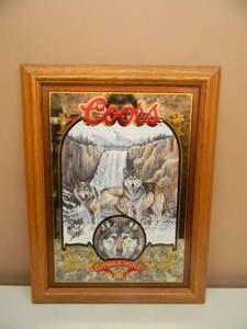 lot 24 image: VINTAGE COORS BEER NATURE SERIES MIRROR NO. 1 TIMBERWOLF - AWESOME PIECE - NICE - GREAT COLLECTION - APPROX 16 BY 21 - SEE PICTURES