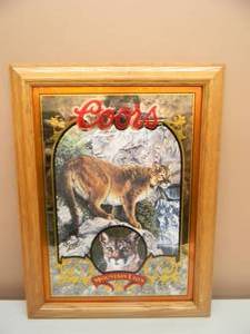 lot 26 image: VINTAGE COORS BEER NATURE SERIES MIRROR NO. 3 MOUNTAIN LION - AWESOME PIECE - NICE - GREAT COLLECTION - APPROX 16 BY 21 - SEE PICTURES