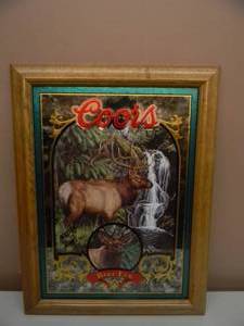 lot 28 image: VINTAGE COORS BEER NATURE SERIES MIRROR NO. 5 BULL ELK - AWESOME PIECE - NICE - GREAT COLLECTION - APPROX 16 BY 21 - SEE PICTURES
