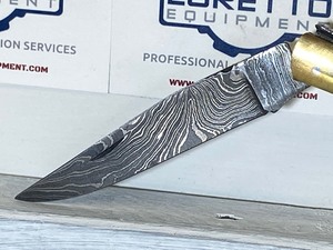 Damascus Steel Folding Knife With Leather Sheathe