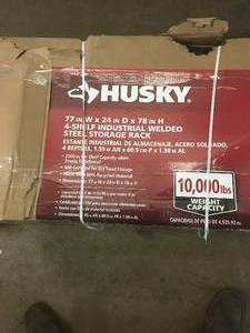 Husky Black 4-Tier Heavy Duty Industrial Welded Steel Garage Shelving Unit (77 in. W x 78 in. H x 24 in. D) not used see pictures