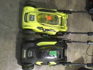 Lot of 2 Ryobi Cordless mowers- no battery or charger or bags see pictures